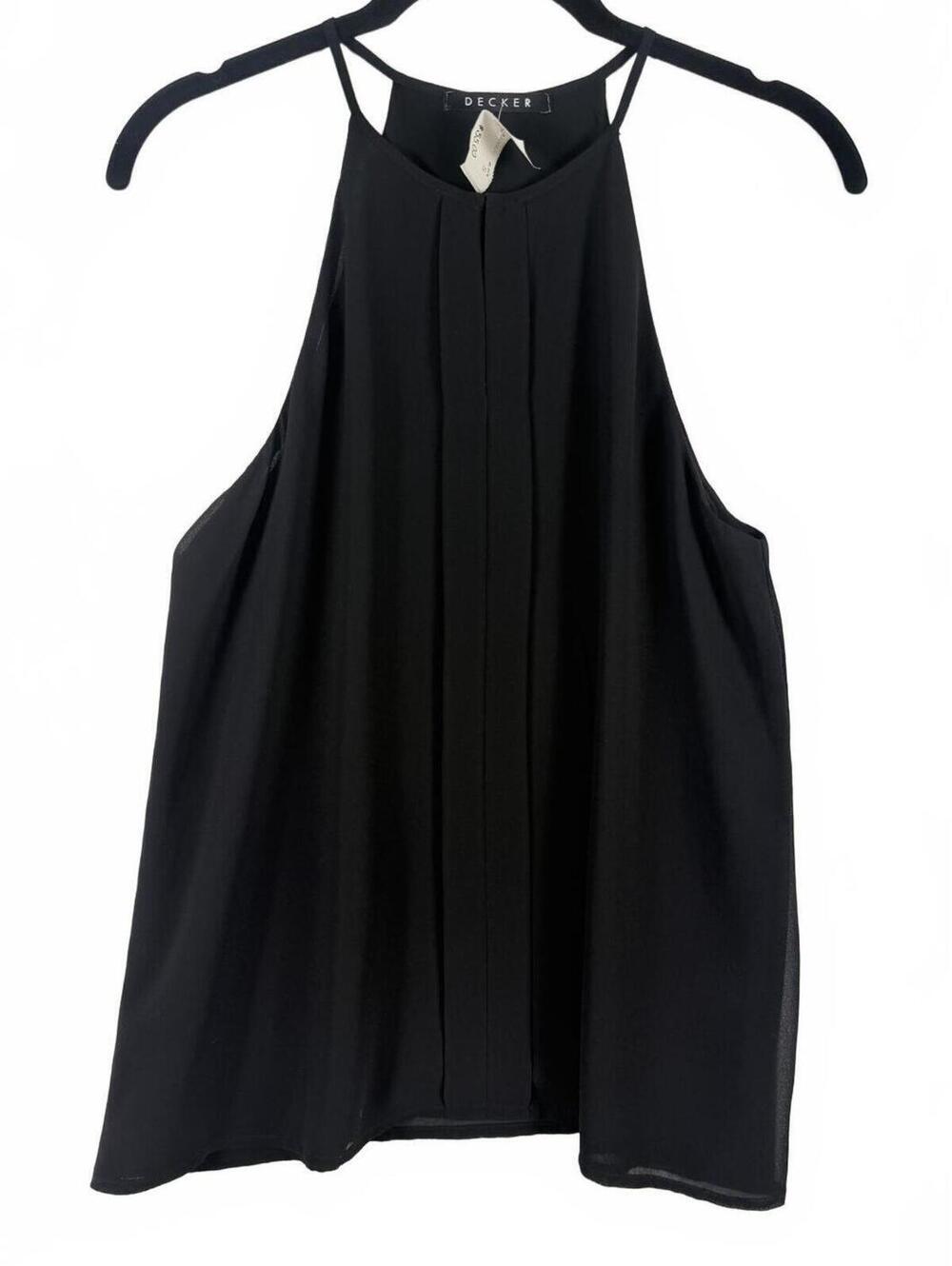NEW Decker Black Pleated Halter Top Sleeveless High Neck Flowy Tank Blouse Small
